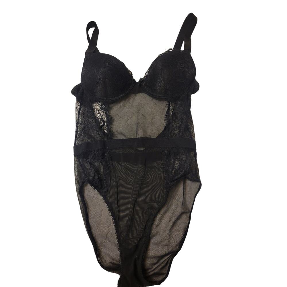 Sophie B. Black‎ Lace Teddie Lingerie Padded Underwire Tulle Bodysuit Small